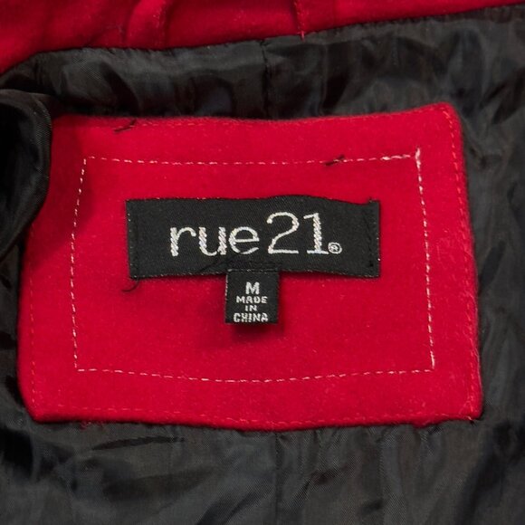 Rue 21 Womens Red Pea Coat Double Breasted Long Sleeve Belted Zip Pockets Size M - Picture 8 of 16
